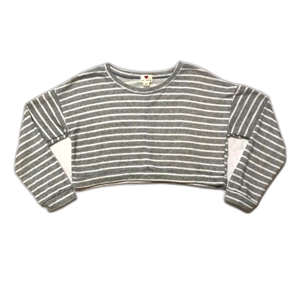 One Clothing Striped Crop Long Sleeve Top Size Medium Gray White